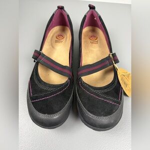 Earth Spirit Bobi Mary Jane Flats Casual Shoes Black Leather Suede Womens Sz 10